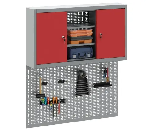 Rīku Skapju Komplekts Ar Plauktu Ar Uzglabāšanu 3 Pcs Sarkana Vidaxl