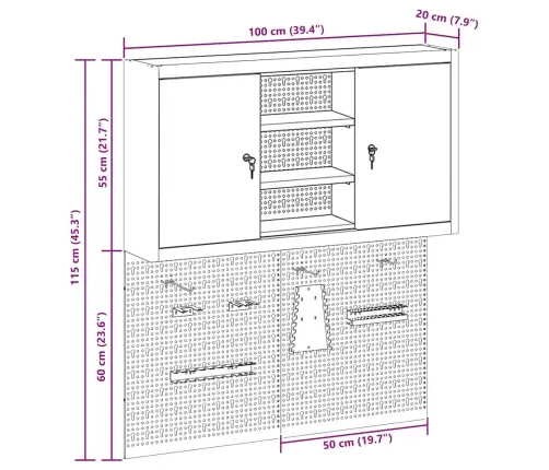 Rīku Skapju Komplekts Ar Plauktu Ar Uzglabāšanu 3 Pcs Sarkana Vidaxl