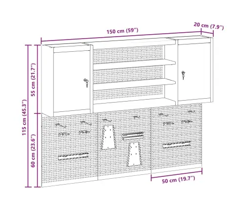 Rīku Skapju Komplekts Ar Plauktu Ar Uzglabāšanu 4 Pcs Melna Vidaxl