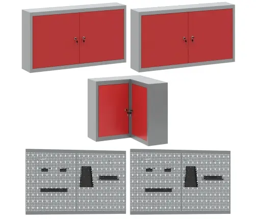 Rīku Skapju Komplekts Ar Plauktu Ar Uzglabāšanu 4 Pcs Sarkana Vidaxl