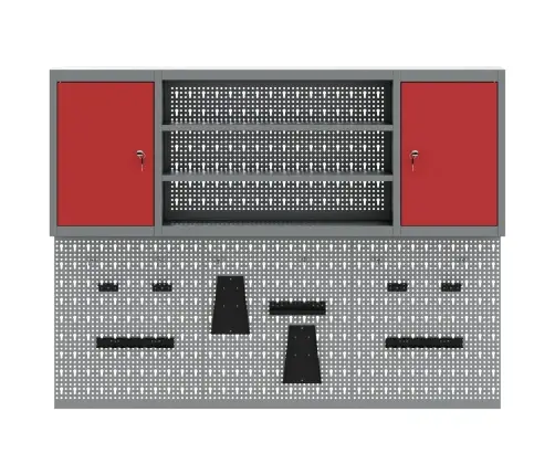 Rīku Skapju Komplekts Ar Plauktu Ar Uzglabāšanu 4 Pcs Sarkana Vidaxl