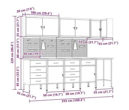6 Daļu Rīku Skapja Un Paneļa Komplekts Pie Sienas Melns Metāls Vidaxl