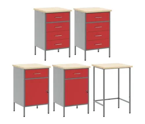 Tööriistakappide Komplekt 6 Pcs Punane Pulbervärvitud Teras