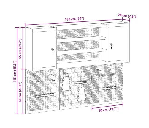 Rīku Skapju Komplekts Ar Plauktu Ar Uzglabāšanu 6 Pcs Sarkana Vidaxl