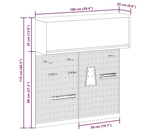 Įrankių Spintelių Rinkinys Su Lentyna Su Saugykla 3 Pcs Juoda