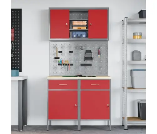 Darba Skapju Komplekts Ar Atvilktni Ar Plauktu 6 Pcs Sarkana Vidaxl