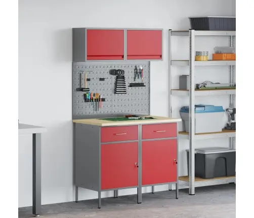 Darba Skapju Komplekts Ar Atvilktni Ar Plauktu 6 Pcs Sarkana Vidaxl