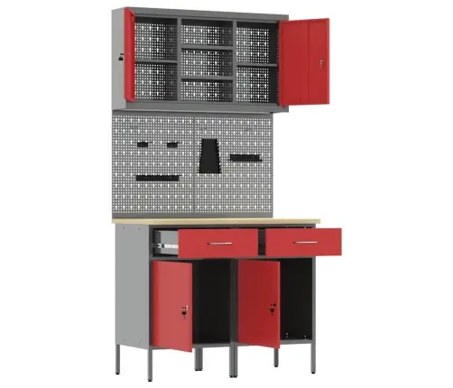 Darba Skapju Komplekts Ar Atvilktni Ar Plauktu 6 Pcs Sarkana Vidaxl