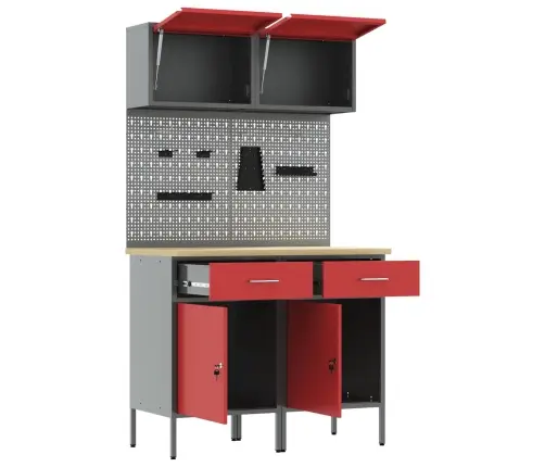 Darba Skapju Komplekts Ar Atvilktni Ar Plauktu 6 Pcs Sarkana Vidaxl