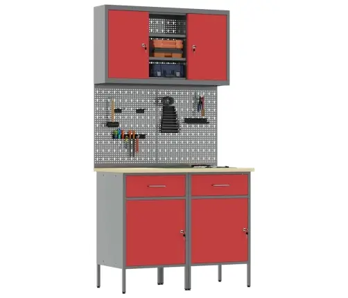 Darba Skapju Komplekts Ar Atvilktni Ar Plauktu 6 Pcs Sarkana Vidaxl