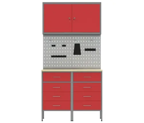 Darba Skapis 5 Pcs Sarkana Inženieru Koks Un Tērauds Vidaxl