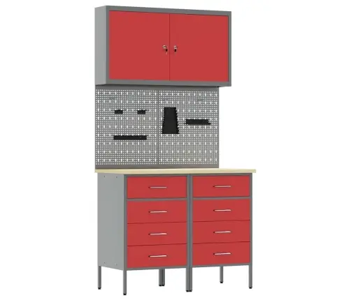 Darba Skapis 5 Pcs Sarkana Inženieru Koks Un Tērauds Vidaxl