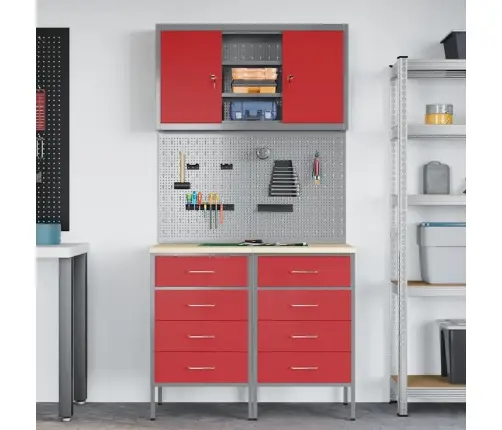 Töökappide Komplekt Sahtliga Riiuliga Lukuga 5 Pcs Punane