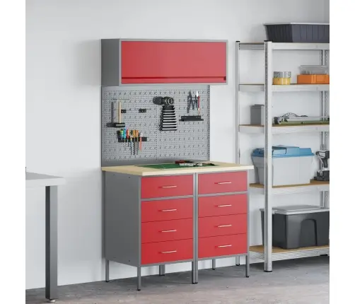 Darba Skapju Komplekts Ar Atvilktni Ar Plauktu 5 Pcs Sarkana Vidaxl