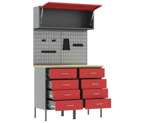 Darba Skapju Komplekts Ar Atvilktni Ar Plauktu 5 Pcs Sarkana Vidaxl