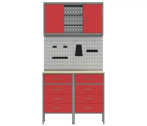 Töökappide Komplekt Sahtliga Riiuliga Lukuga 5 Pcs Punane