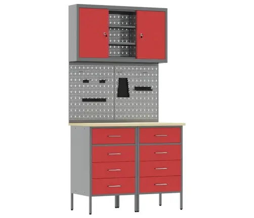 Töökappide Komplekt Sahtliga Riiuliga Lukuga 5 Pcs Punane