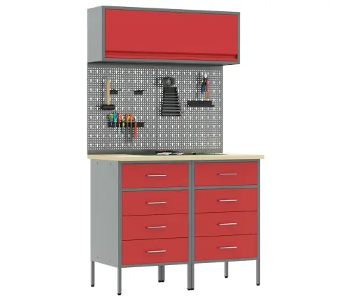 Darba Skapju Komplekts Ar Atvilktni Ar Plauktu 5 Pcs Sarkana Vidaxl