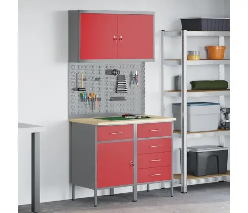 Darbagalds Ar Atvilktni 5 Pcs Sarkana 100 X 55 X 200 Cm Tērauds Vidaxl