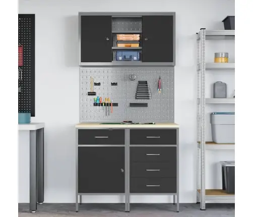 Darba Skapju Komplekts Ar Atvilktni Ar Plauktu 5 Pcs Melna Vidaxl