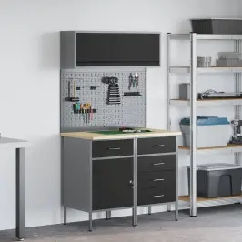 Darba Skapju Komplekts Ar Atvilktni Ar Plauktu 5 Pcs Melna Vidaxl