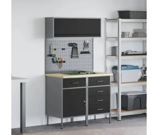 Darba Skapju Komplekts Ar Atvilktni Ar Plauktu 5 Pcs Melna Vidaxl