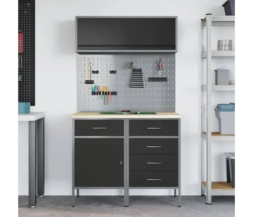 Darba Skapju Komplekts Ar Atvilktni Ar Plauktu 5 Pcs Melna Vidaxl