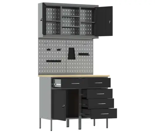 Darba Skapju Komplekts Ar Atvilktni Ar Plauktu 5 Pcs Melna Vidaxl