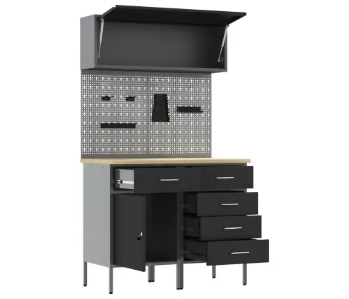 Darba Skapju Komplekts Ar Atvilktni Ar Plauktu 5 Pcs Melna Vidaxl