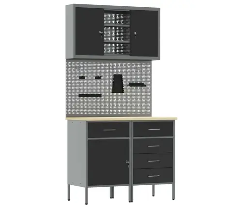 Darba Skapju Komplekts Ar Atvilktni Ar Plauktu 5 Pcs Melna Vidaxl