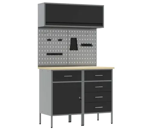 Darba Skapju Komplekts Ar Atvilktni Ar Plauktu 5 Pcs Melna Vidaxl