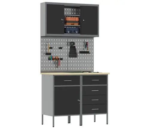 Darba Skapju Komplekts Ar Atvilktni Ar Plauktu 5 Pcs Melna Vidaxl