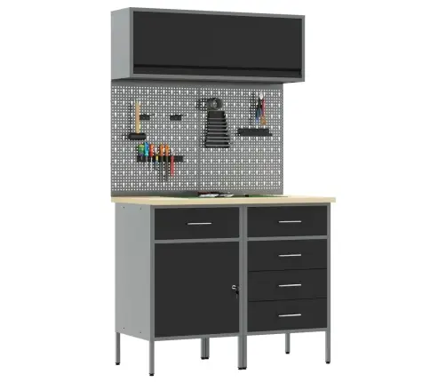 Darba Skapju Komplekts Ar Atvilktni Ar Plauktu 5 Pcs Melna Vidaxl