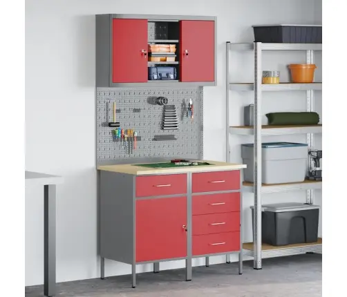 Töökappide Komplekt Sahtliga Riiuliga Lukuga 5 Pcs Punane