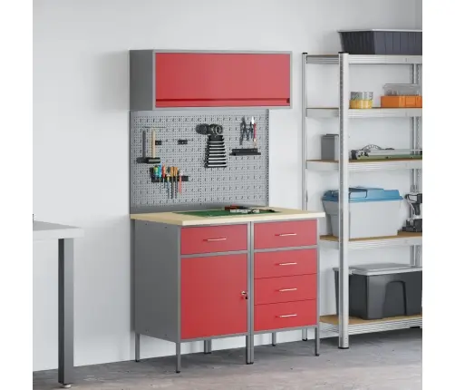 Darba Skapju Komplekts Ar Atvilktni Ar Plauktu 5 Pcs Sarkana Vidaxl