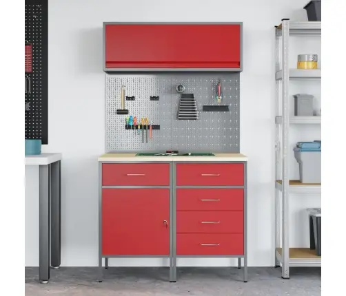 Darba Skapju Komplekts Ar Atvilktni Ar Plauktu 5 Pcs Sarkana Vidaxl