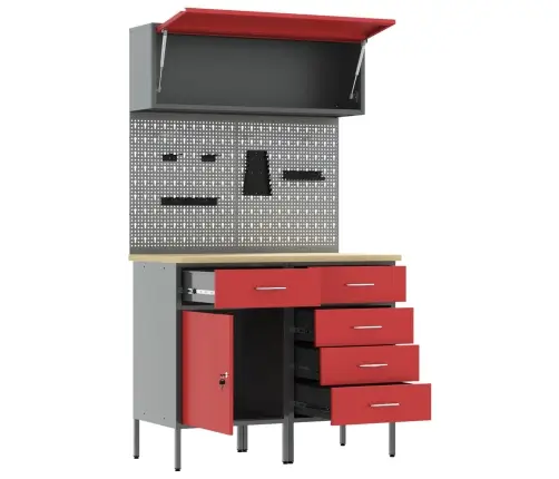 Darba Skapju Komplekts Ar Atvilktni Ar Plauktu 5 Pcs Sarkana Vidaxl