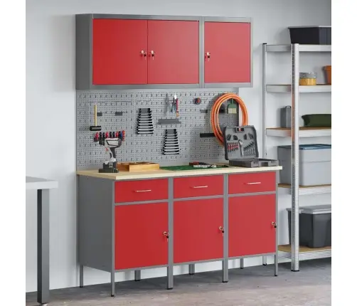 Darbagalds Ar Atvilktni 8 Pcs Sarkana 150 X 55 X 200 Cm Tērauds Vidaxl