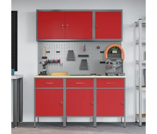 Darbagalds Ar Atvilktni 8 Pcs Sarkana 150 X 55 X 200 Cm Tērauds Vidaxl