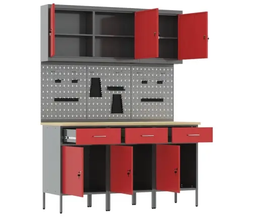 Darbagalds Ar Atvilktni 8 Pcs Sarkana 150 X 55 X 200 Cm Tērauds Vidaxl