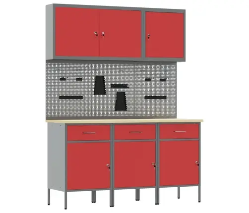 Darbagalds Ar Atvilktni 8 Pcs Sarkana 150 X 55 X 200 Cm Tērauds Vidaxl