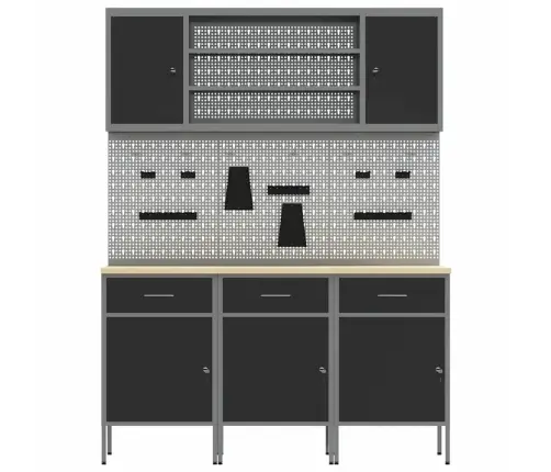 Töökapp Sahtliga Riiuliga 7 Pcs Must Töödeldud Puit Ja Teras