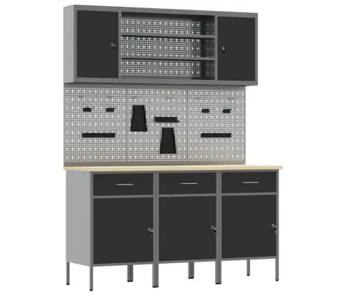 Töökapp Sahtliga Riiuliga 7 Pcs Must Töödeldud Puit Ja Teras