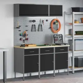 Darba Skapju Komplekts Ar Atvilktni Ar Uzglabāšanu 8 Pcs Melna Vidaxl