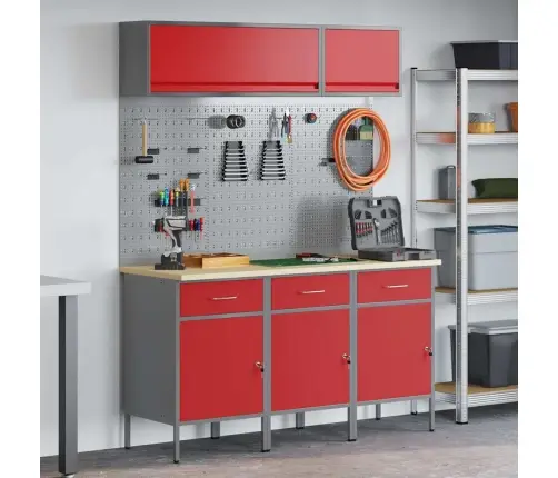 Darbo Spintos Rinkinys Su Stalčių Su Saugykla 8 Pcs Raudona