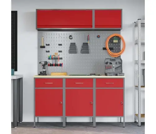 Darbo Spintos Rinkinys Su Stalčių Su Saugykla 8 Pcs Raudona