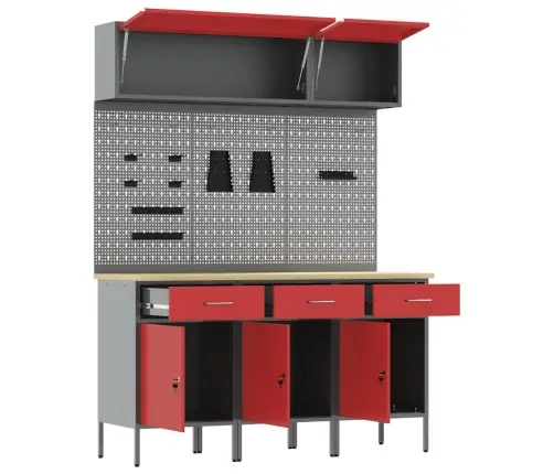 Darbo Spintos Rinkinys Su Stalčių Su Saugykla 8 Pcs Raudona