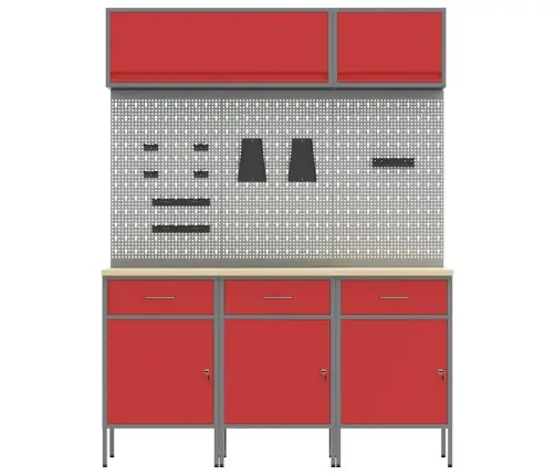 Darbo Spintos Rinkinys Su Stalčių Su Saugykla 8 Pcs Raudona