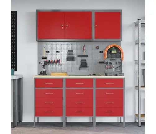 Darbo Spinta 8 Pcs Raudona Inžinerinė Mediena Ir Plienas