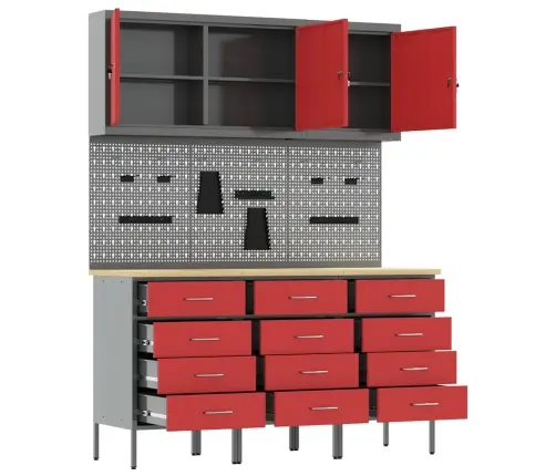 Darbo Spinta 8 Pcs Raudona Inžinerinė Mediena Ir Plienas